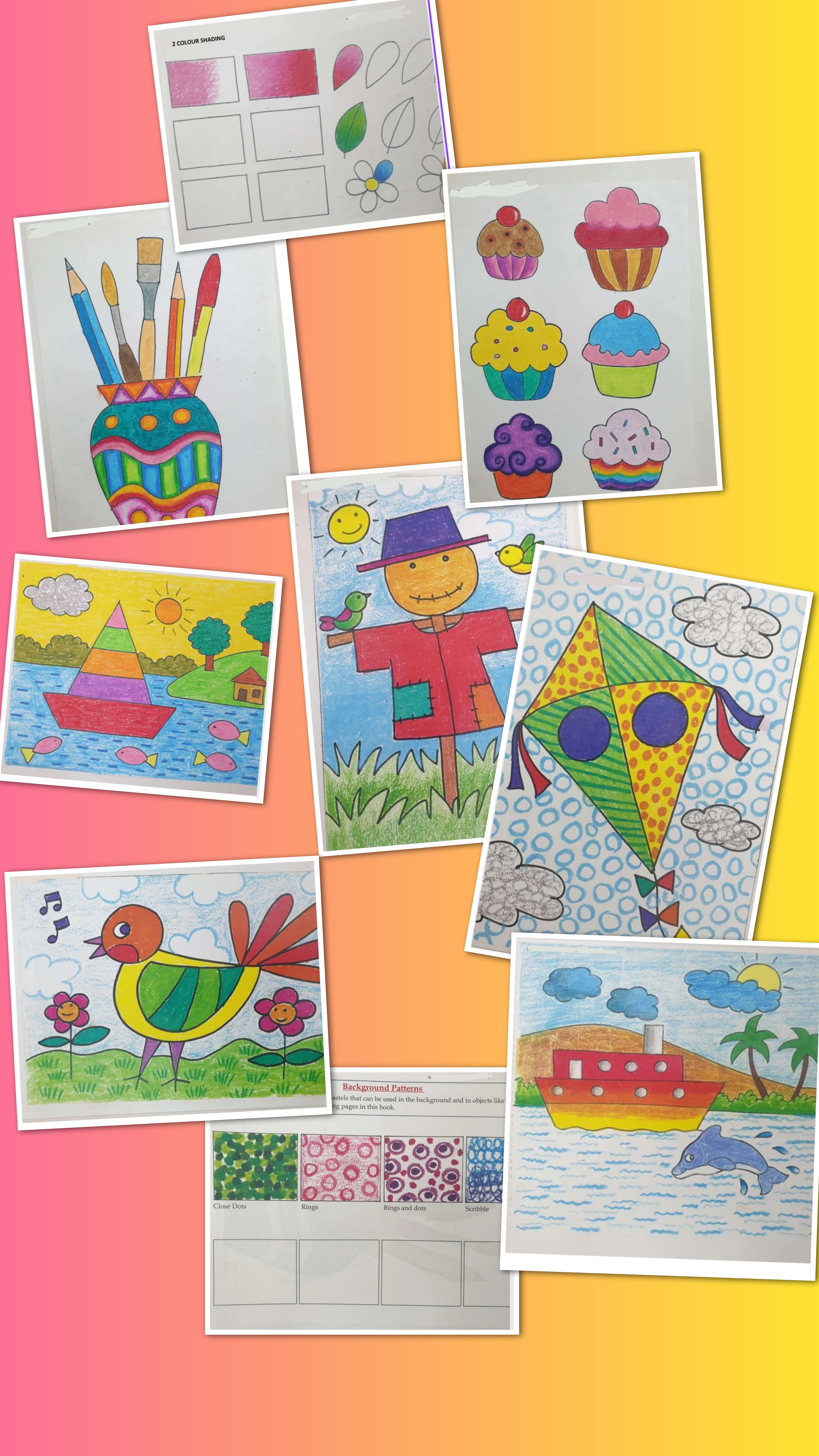 Oil pastels with basic shapes. 